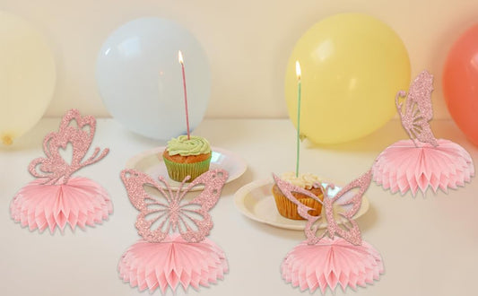 Butterfly Honeycomb Centerpieces, Butterfly Themed Baby Shower Party Decorations, Baby Girl Gender Reveal Party Table Toppers Supplies 8 Pcs Rose Gold (Double Sided Glitter Paper)…