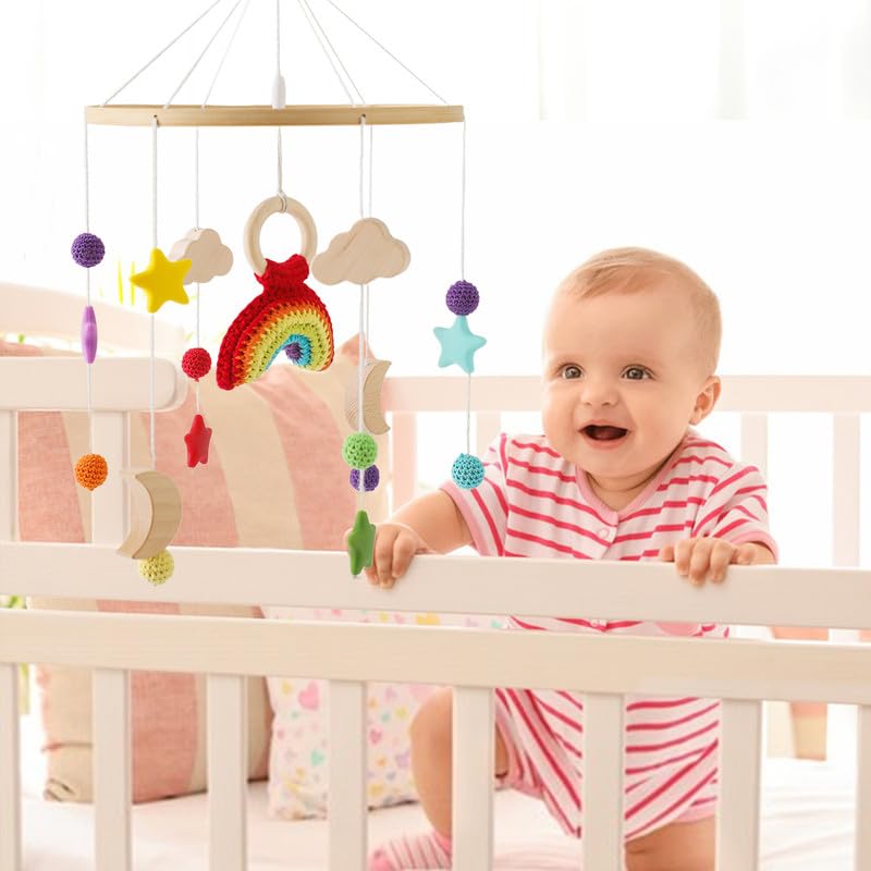 Wooden Crib Mobile Arm | Baby Crib Mobile Arm Wooden Holder | Rotatable Adjustable Anti Slip Attachment Clamp for Sturdy Mobile Hanger (Curved Arm)