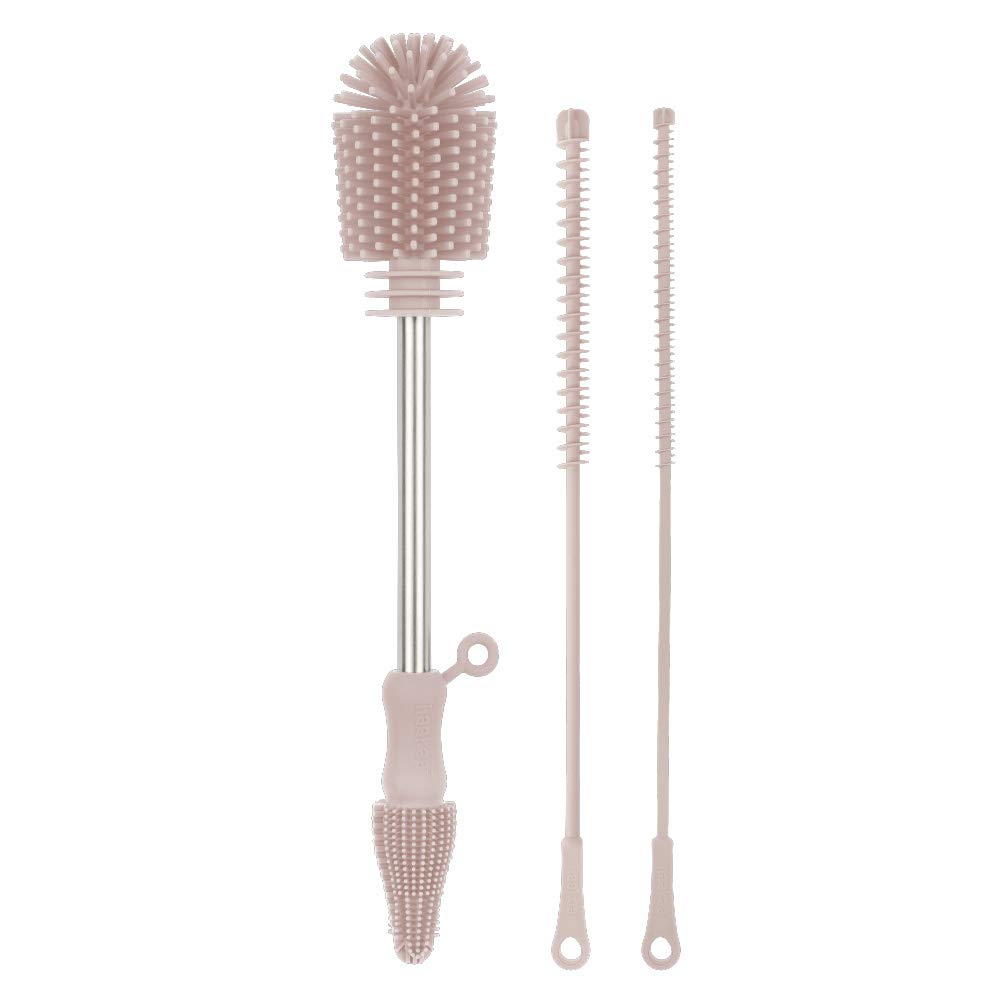 Haakaa Silicone Cleaning Brush Kit – Household Cleaning Brushes for Bottles and Crevices – Food-Grade Silicone: Dishwasher Safe (Brush-Blush)
