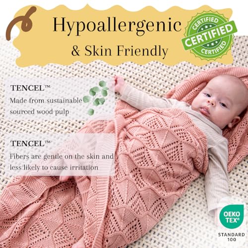 Hypoallergenic Baby Blanket - 30x40 Inches White, Oeko-TEX® Certified, Thermal-Regulating, Neutral Silky Soft Knit for Girls & Boys - Swaddle, Toddler, or Receiving Blanket