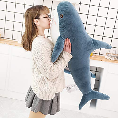 XIAOHONG 39 inch Giant Shark Stuffed Animal,Soft Shark Cushion Pillow Shark Plush Pillows,Chubby Stuffed Shark Toy Kid's Room Décor,Perfect Stress Relief for Women