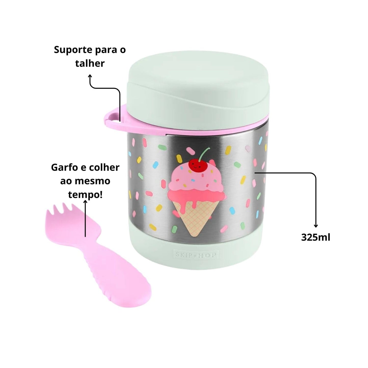 Skip Hop Insulated Baby Food Jar, Sparks Rocket, Stainless Steel, Holds 11oz