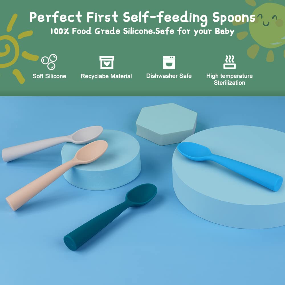 Vicloon Silicone Baby Feeding Spoons - 7 PCS First Stage for Infants, Ultra-Durable & Chewproof, Dishwasher Safe Baby Utensils