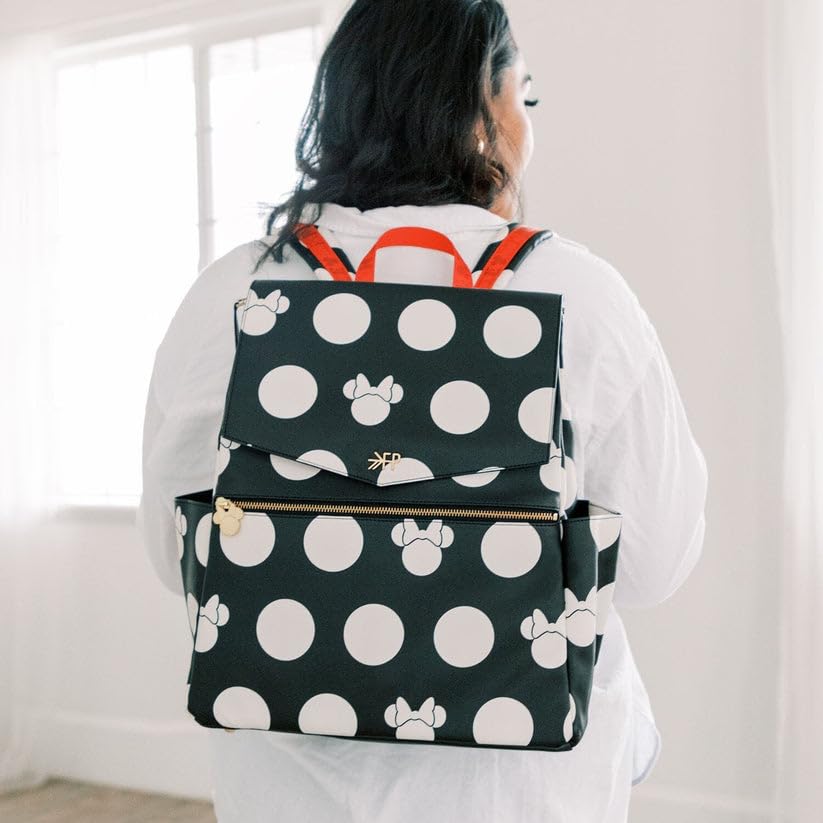 Freshly Picked Classic II Diaper Bag Backpack, Wipeable Vegan Leather With Changing Pad (Minnie Lots of Dots)