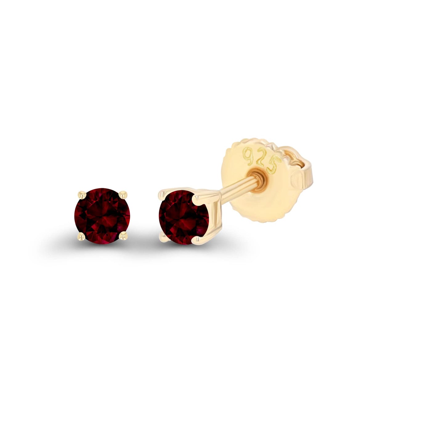 14K Gold Plated 925 Sterling Silver Hypoallergenic 3mm Round Genuine Birthstone Solitaire Screwback Stud Earrings