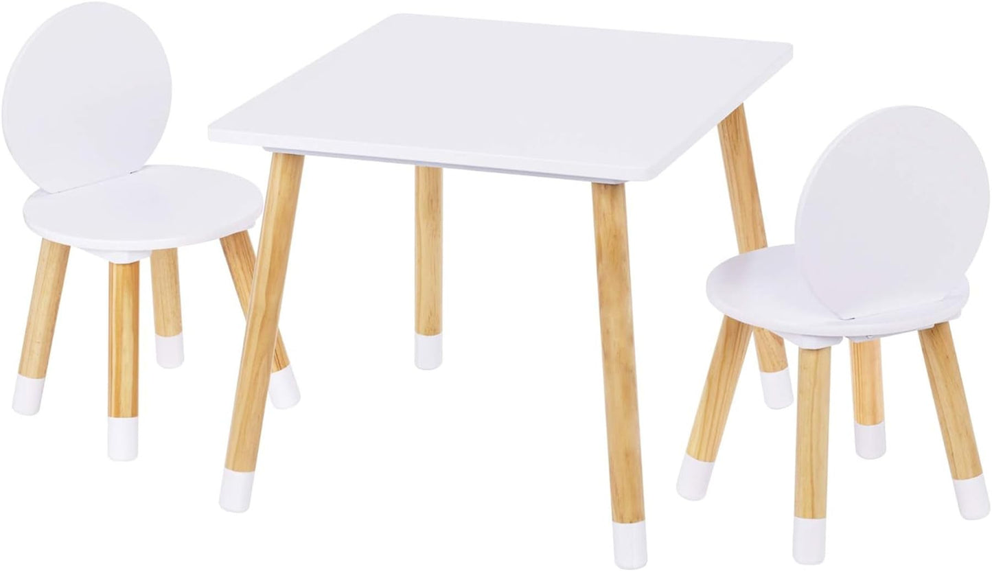 UTEX Kids Wood Table and Chair Set, Kids Play Table with 2 Chairs,3 Pieces Kids Round Table for Toddlers, Girls, Boys,White
