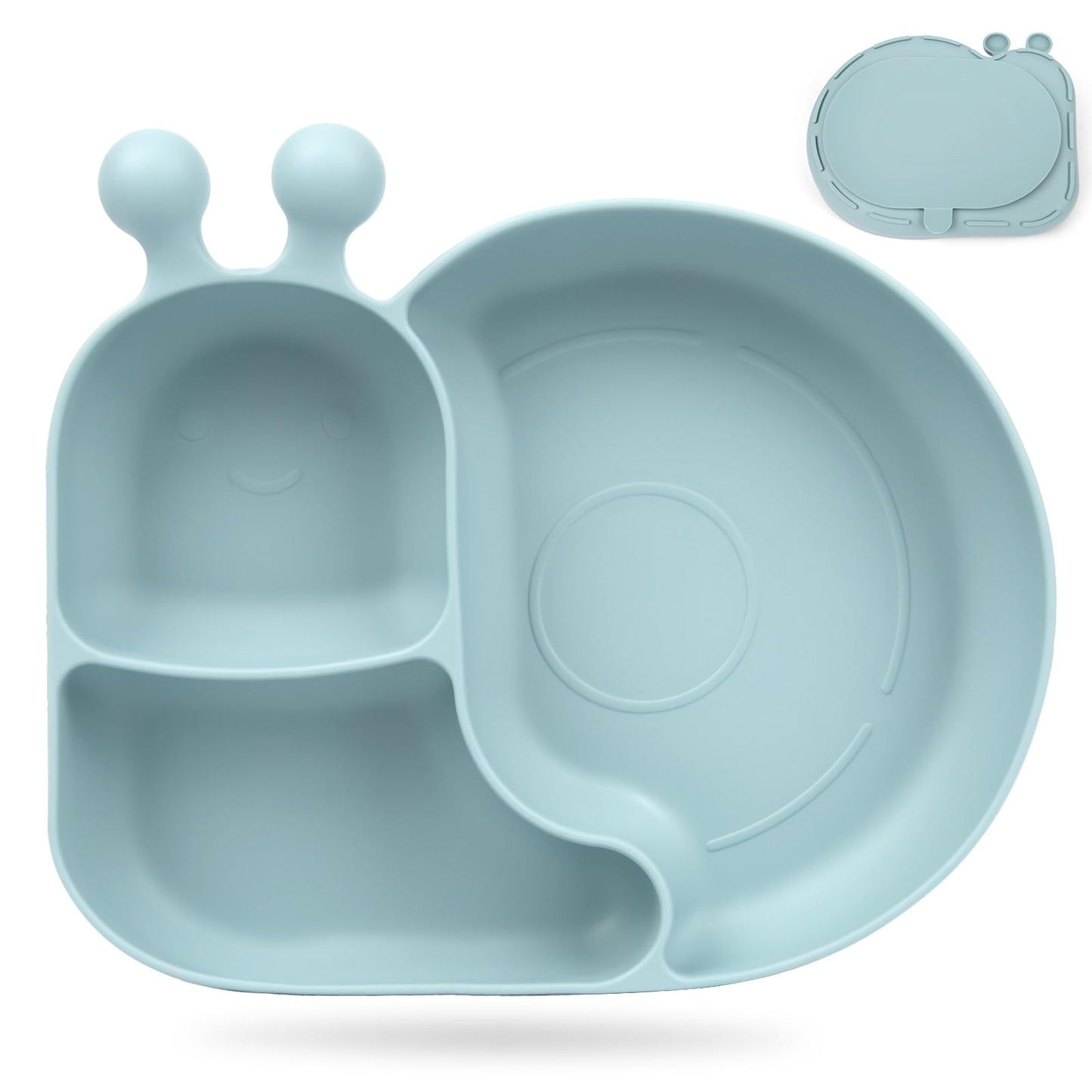 Silicone Baby Plate with Super Suction β Snail Shape 3 Compartment Toddler Food Plate Self Feeding Unbreakable Eating Supplies for Boys and Girls (Pink) (Green)