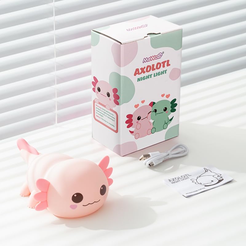Huggwaii Squishy Axolotl Night Light for Kids – Dimmable Silicone Axolotl Lamp, 2025 Upgraded Baby Night Light, Rechargeable, 20H Battery Life, Sleep Aid Gift for Toddlers, Girls&Room Decor