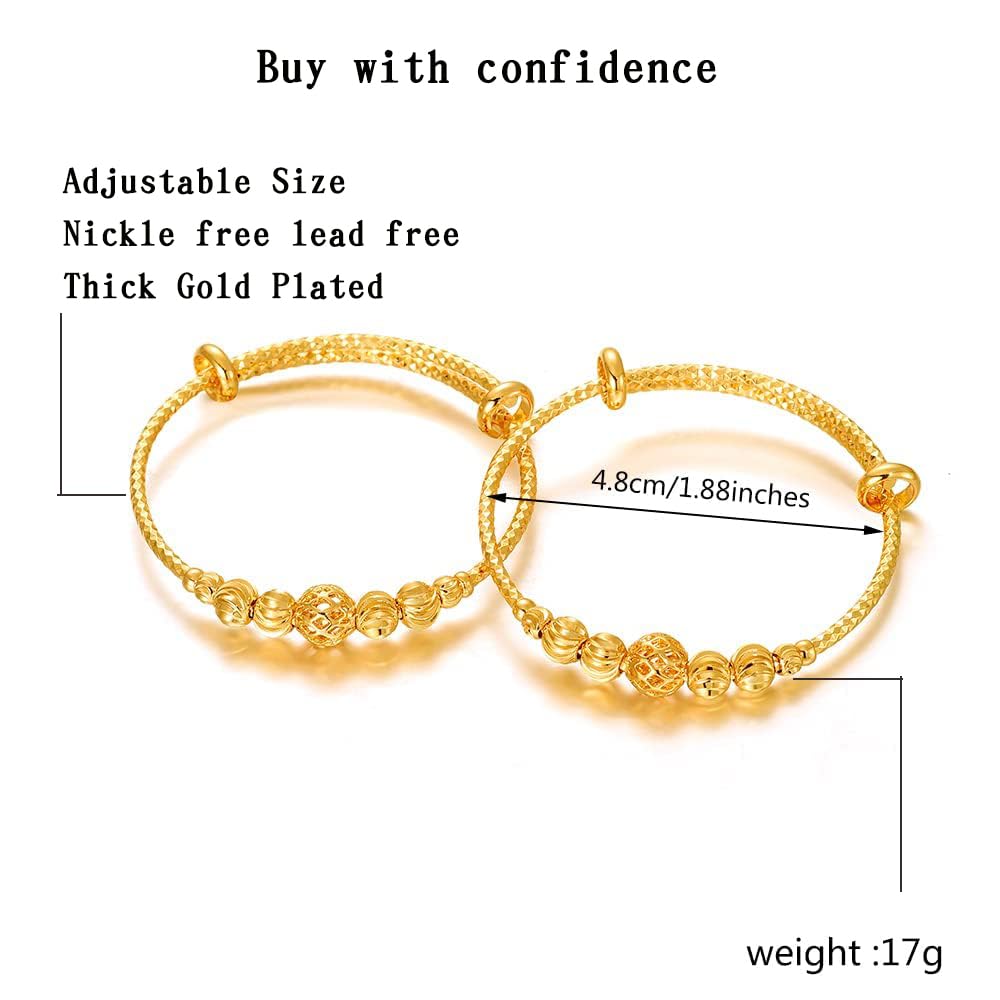 Ethlyn 2Pcs/Lot Kids Jewelry Gold Plated Adjustable Beads Bracelet Bangle Birthday Christmas Gifts for Girls 4years old