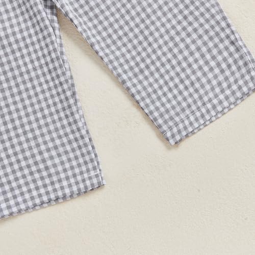 Toddler Baby Boy Fall Winter Outfit Long Sleeve Excavator Embroidery Pullover Plaid Wide Leg Pants Infant Clothes