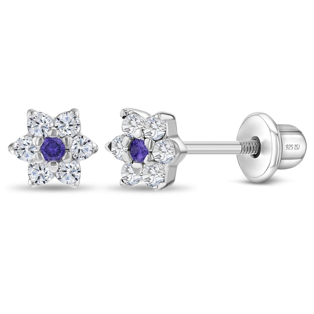 925 Sterling Silver Kids Earrings with 5mm Flower & Screw Backs for Young Girls - Dainty CZ Flower Screw Backs for Toddlers and Little Girls - Cubic Zirconia Floral Studs for Children