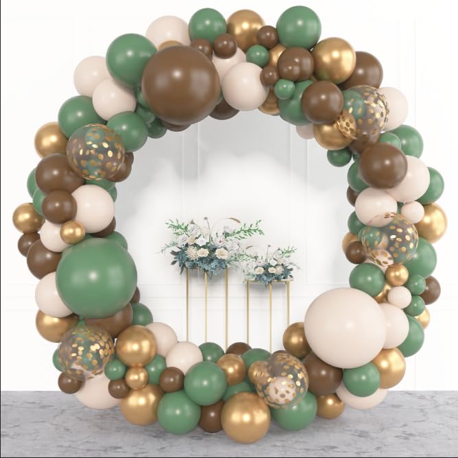 Amandir 153pcs Sage Green Balloon Garland Arch Kit, Different Sizes 18 12 10 5 inch Green Blush Gold Latex Metallic Confetti Gold Balloons for Birthday Baby Shower Wedding Safari Forest Decorations