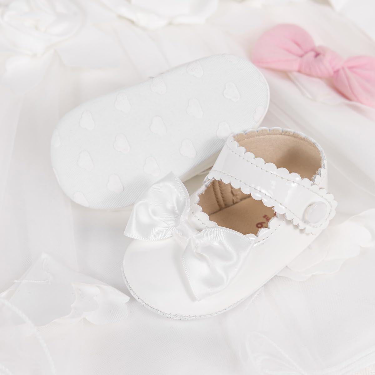 Meckior Newborn Baby Girls Dress Shoes Infant Bowknot Soft Sole Mary Jane Moccasins Baptism Christening Crib Shoes Wedding Princess Flats