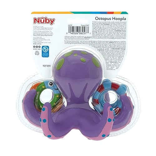 Nuby Floating Octopus Toy with 3 Hoopla Rings - Baby Bath Toy for Boys and Girls - 18+ Months - Purple (Pack of 1)