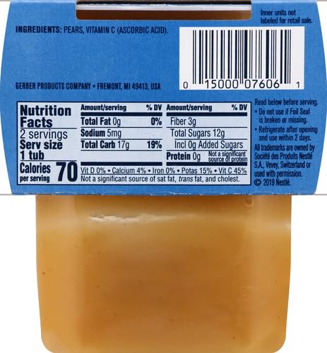Gerber Baby Food Pear, 4 Oz, 2 Ct Tubs