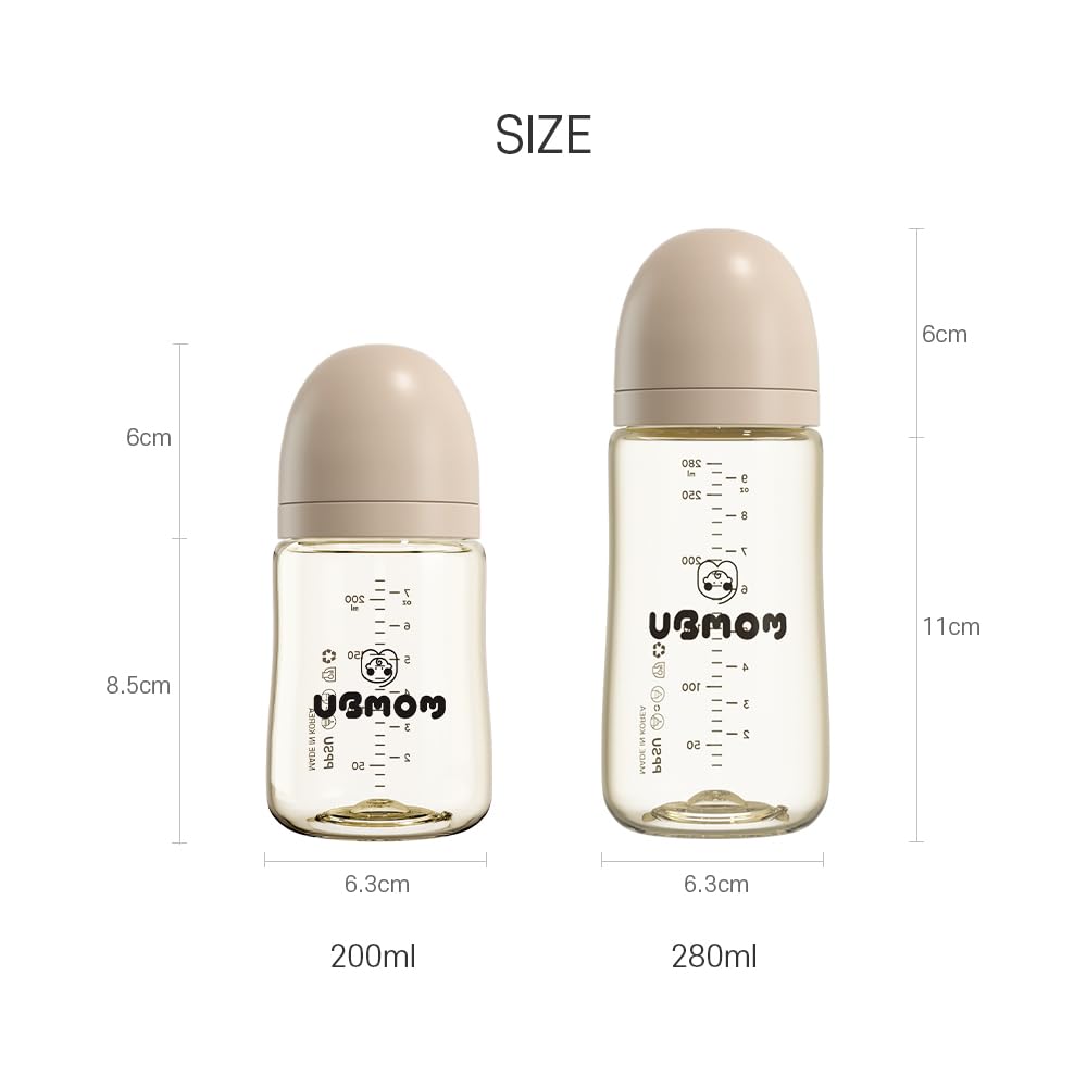 PPSU All in One Baby Bottle, PPSU Baby Bottle for Breastfeeding Babies, Anti-Colic Wide-Neck Non-Tip Stable Base, Easy to Clean Natural Baby Bottle 200ml, 6.76oz, Nipple S Level(0~3M) (Beige)