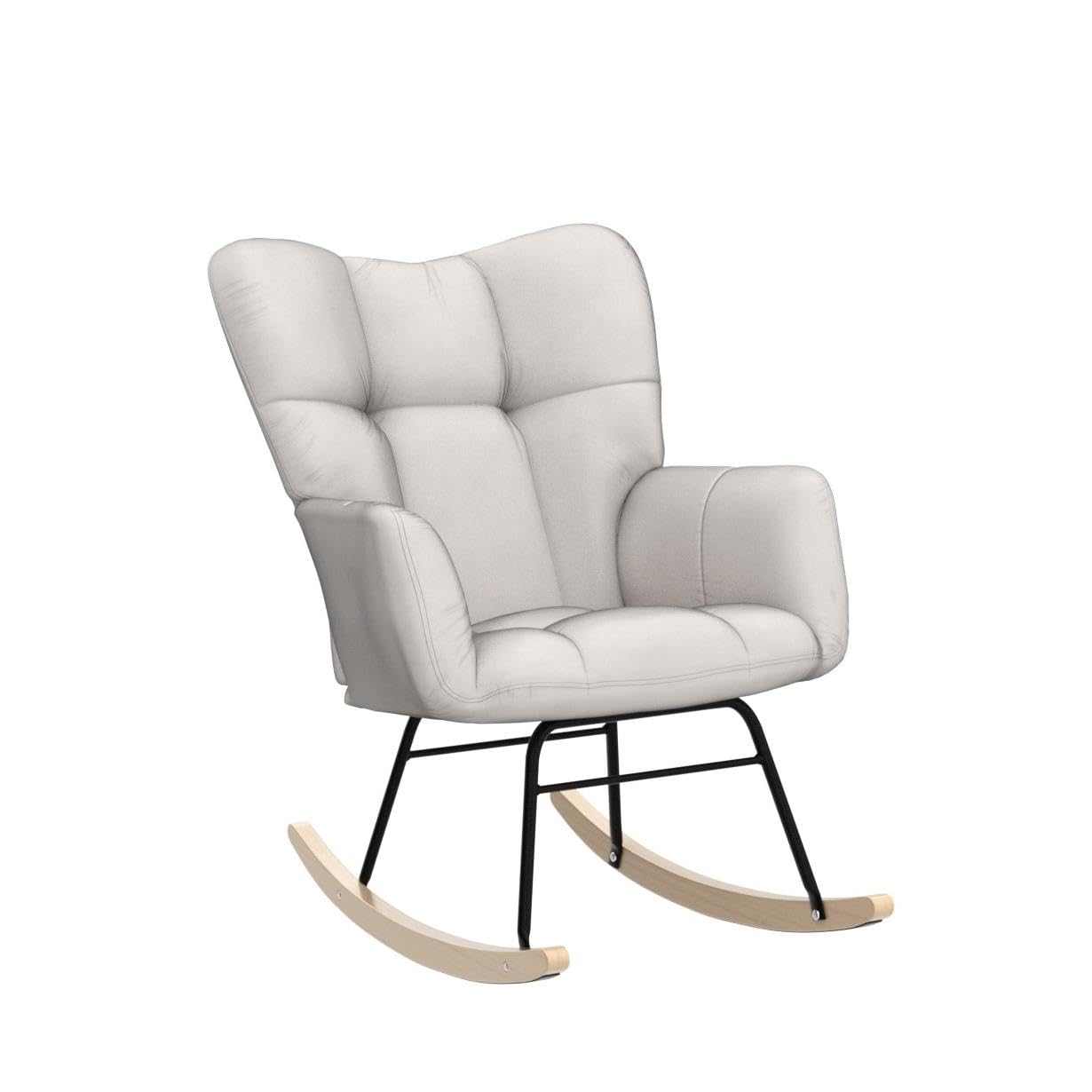 NIOIIKIT Nursery Rocking Chair Teddy Upholstered Glider Rocker Rocking Accent Chair Padded Seat with High Backrest Armchair Comfy Side Chair for Living Room Bedroom Offices (Ivory Teddy)