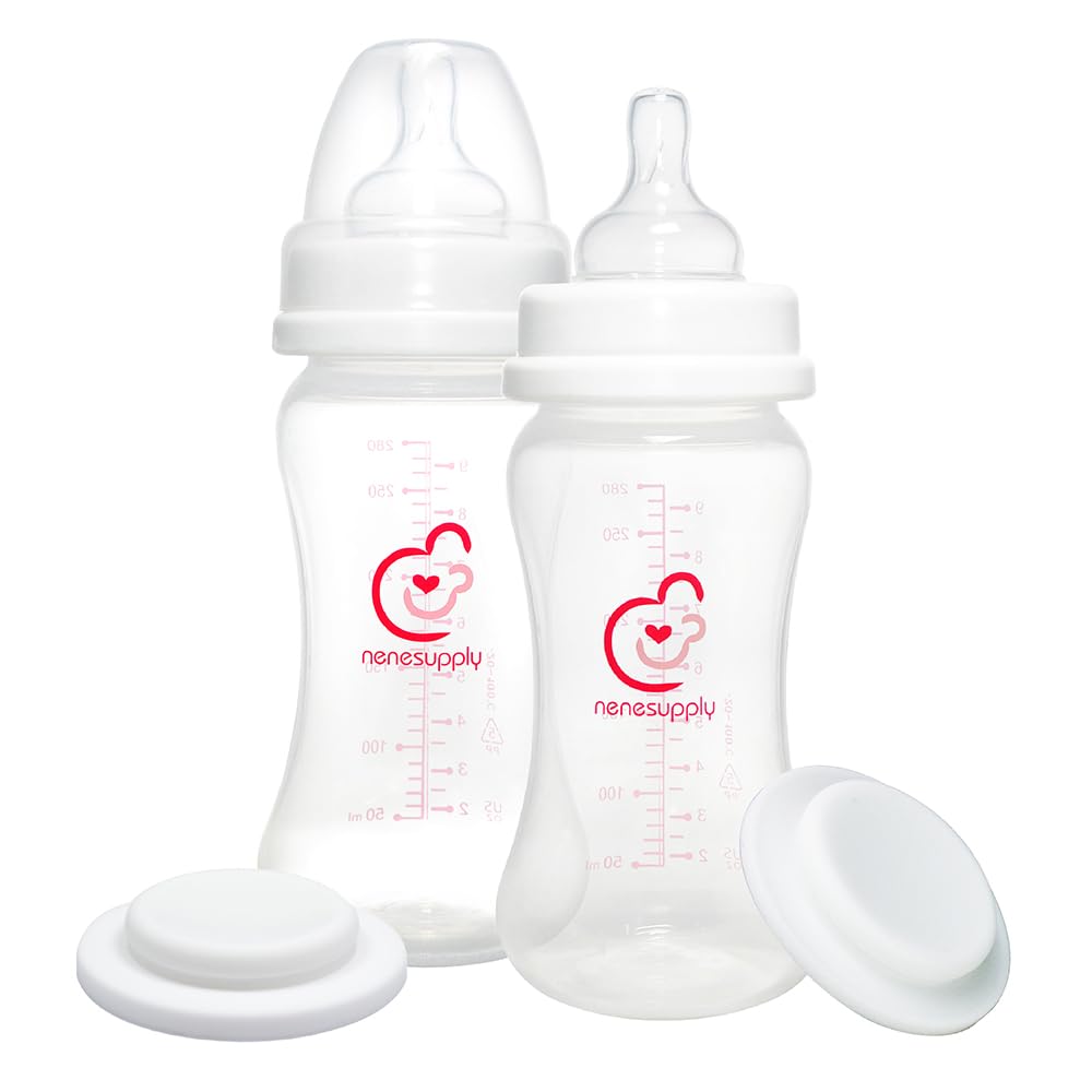 Nenesupply Natural Baby Bottles Newborn Feeding Bottles Slow Flow Breastfeeding Bottle for Breastfed Babies Wide Neck 9oz Anti Colic Level 2 Nipple for 1+ Month Infant Replace Spectra Bottle Pumping