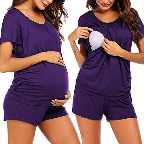Ekouaer Womens Maternity Pajamas Nursing Pjs for Breastfeeding Soft Postpartum Lounge Sets Sleepwear Layer Pregnancy Clothes