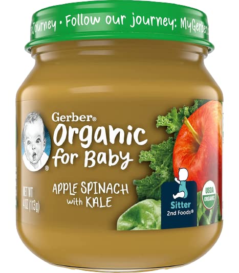 Gerber Purees Organic 2nd Foods Apple Wild Blueberry Baby Food Glass Jar (Pack of 6)