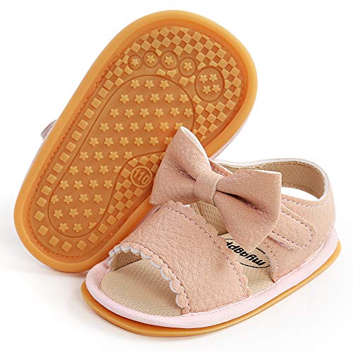 Timatego Infant Baby Girls Summer Sandals Anti-Slip Soft Sole with Flower Toddler First Walkers Crib Dress Shoes