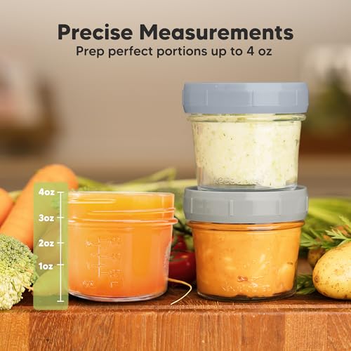 KeaBabies 4pk 8oz & 4pk 4oz Glass Baby Food Containers with Lids - Leak-Proof,Microwavable Small Glass Jars,Baby Purees & Toddler Snack Storage Containers,BPA-Free,Dishwasher & Freezer Safe(Musk Dusk)