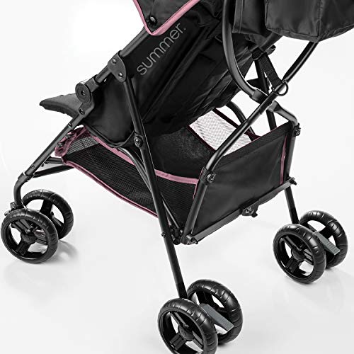 Summer by Ingenuity 3D Mini Convenience Stroller – Lightweight Stroller with Compact Fold, Multi-Position Recline, Canopy with Pop Out Sun Visor and More – Umbrella Stroller for Travel, Pink