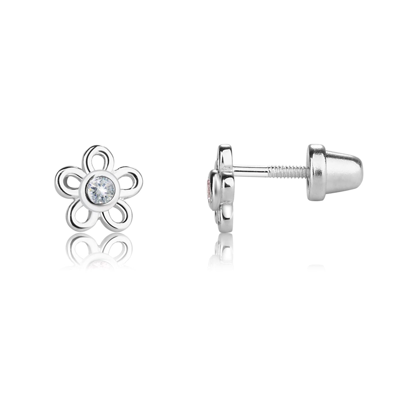 Cherished Moments Girls' Sterling Silver CZ Simulated Birthstone Daisy Earrings with Screw Back (6mm)