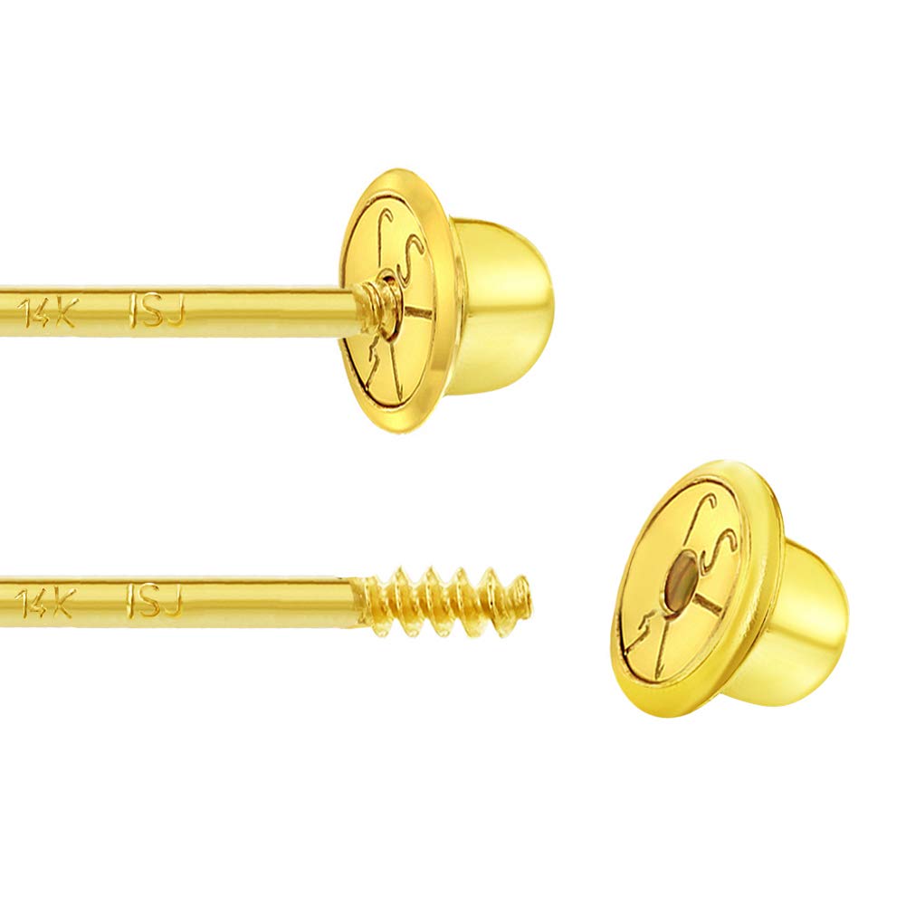 14k Yellow Gold Colorful Cubic Zirconia Flower Studs - Screw Back Earrings for Toddlers & Little Girls - Casual & Sparkly Flower Earrings for Children