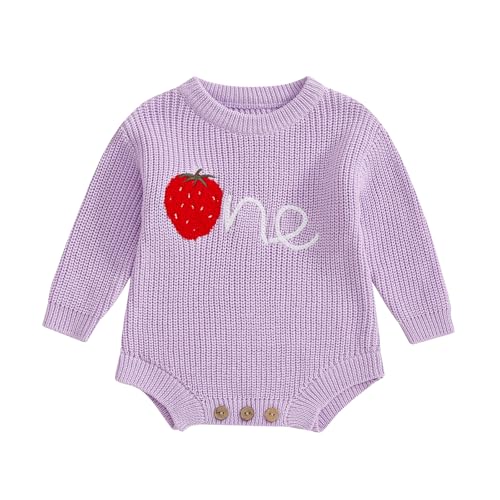 Baby Girl First Birthday Outfit One Year Old Strawberry Embroidery Knit Sweater Romper Warm Fall Winter Clothes