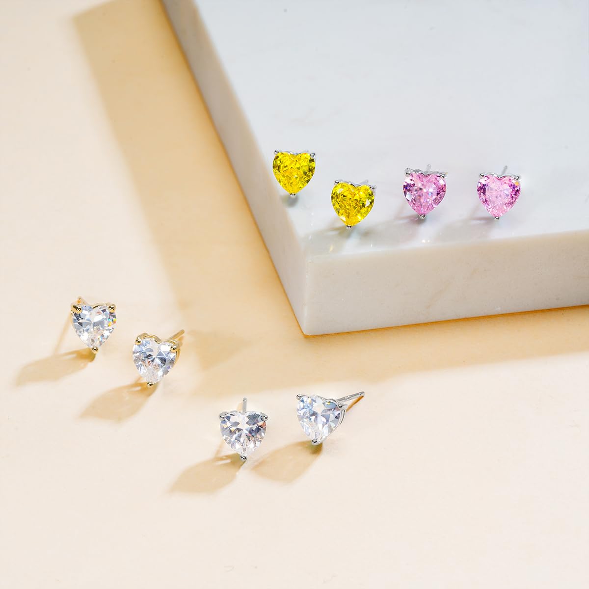 14K Gold Plated Stud Earrings 925 Sterling Silver Post Earrings Heart Love Cubic Zirconia Stud Earrings Small Cute for Women
