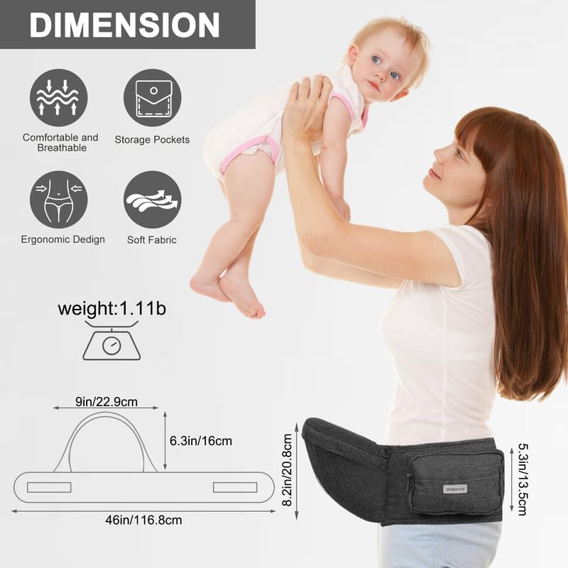 Baby Carrier, Ergonomic 6-in-1 Baby Carrier with Hip Seat for Newborn Infant Toddler, Adjustable Detachable Baby Holder Carrier for Dad Mom