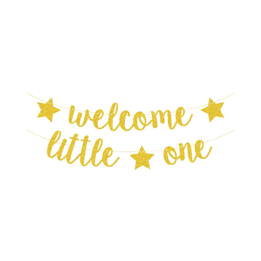 Baby Shower Decorations, Birthday Banner, Welcome Little One Baby Banner for Pre-strung Welcome Sign Gender Reveal Party Neutral Decor Backdrops Supplies (Blue)
