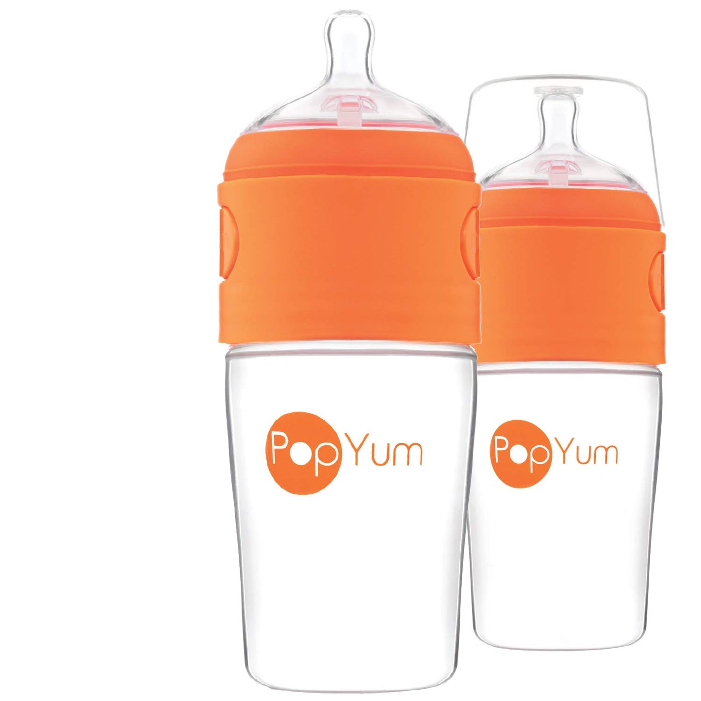 PopYum 9 oz Orange Anti-Colic Formula Making/Mixing/Dispenser Baby Bottle with #2 Medium Flow Nipple, 260 ml, BPA-Free, Natural Latch