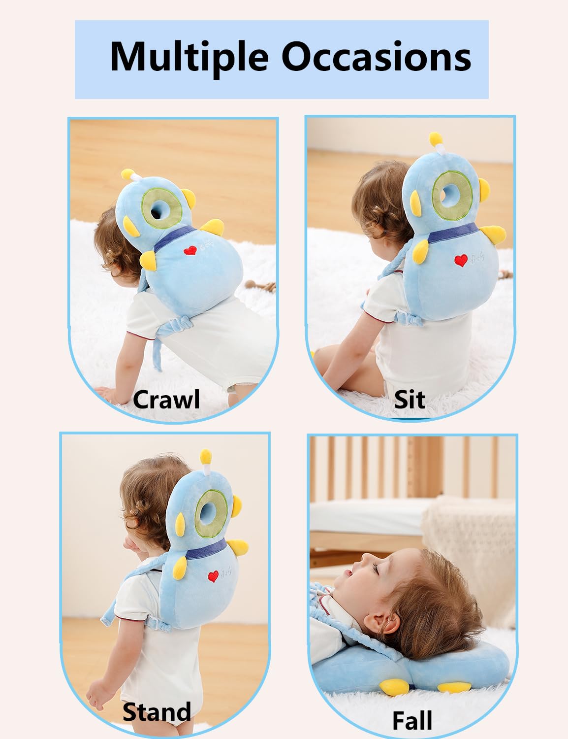 JunNeng Baby Head Protector Backpack, Toddler Walking Fall Head Protection, Pink Butterfly