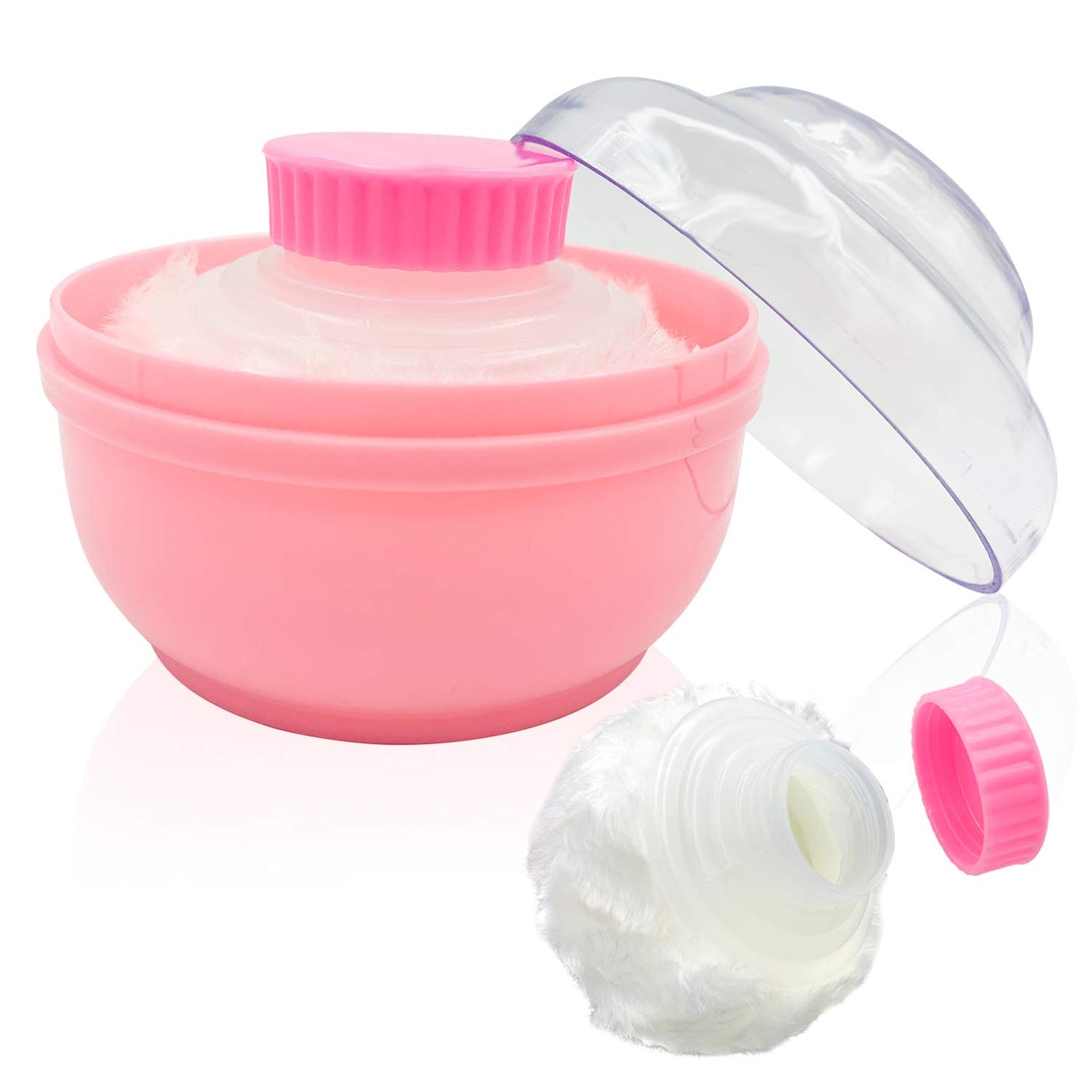BPA Free Baby Powder Puff Box, Large 2.8" Fluffy Body After-Bath Powder Case, Baby Care Face/Body Villus Powder Puff Container, Makeup Cosmetic Talcum Powder Container with Hand Holder (Pink)