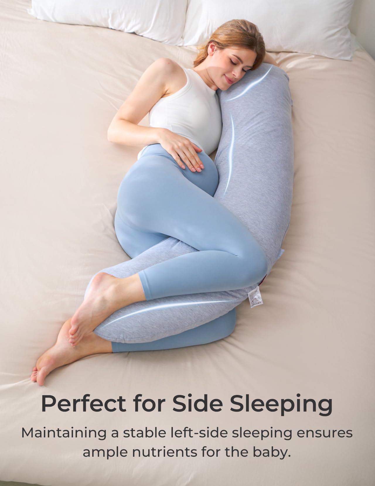 Momcozy Pregnancy Pillows for Side Sleeping, J Shaped Maternity Body Pillow for Pregnancy, Soft Pregnancy Pillow for Head Neck Belly Support, Blue