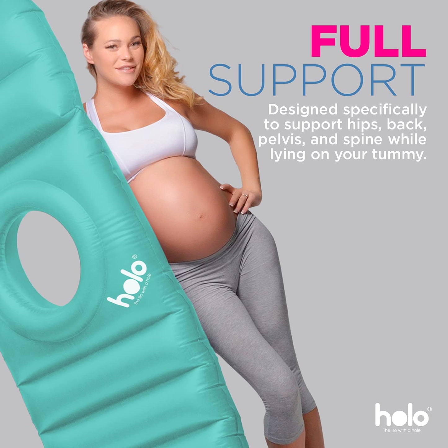 HOLO The Original Inflatable Pregnancy Pillow - Full Body Maternity Airbed/Float with Hole for Tummy - Sleeping Support & Comfort - Say Goodbye to Pregnancy Related Aches and Pains (White Sand)