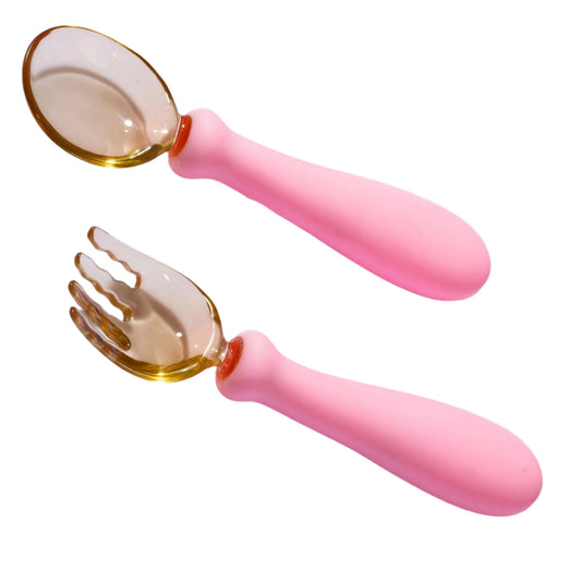 Toddler Spoons and Forks with Bendable Silicone Grip and PPSU Head with Case for Baby Solid Food Self Feeding,the Cutlery Adjustable Handle Easy for Kid First Stage Eating Training Effortlessly