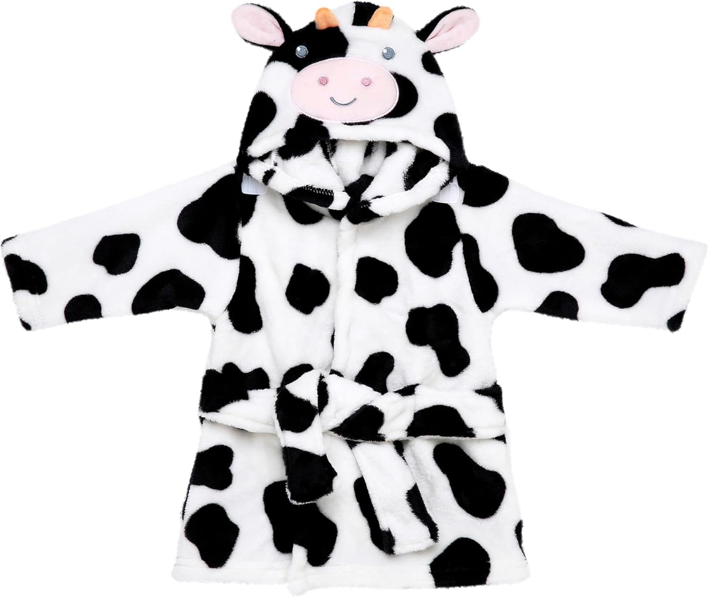 Novelty Plush Robe witih Cow Embroidered Hood for Baby, Infant 0-9M (Black and White Cow Print)