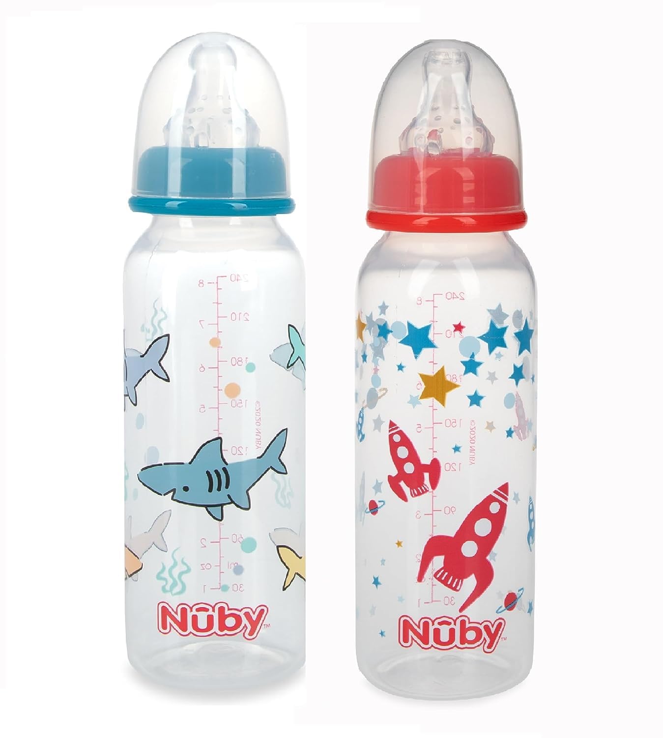 Nuby Printed Non Drip Standard Bottle, Colors May Vary, 2 Count