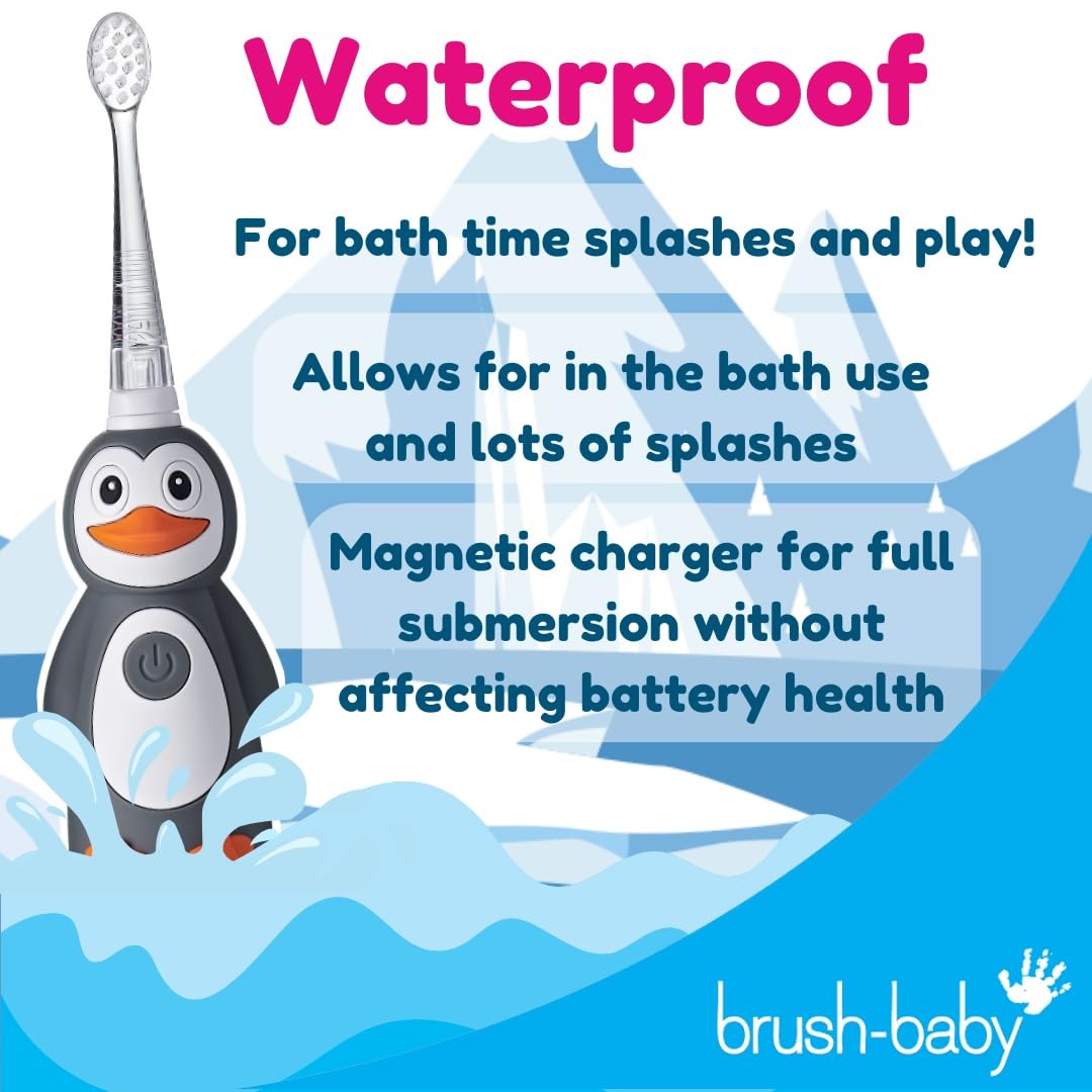 brush-baby WildOnes™ Rechargeable Kids Electric Toothbrush – Toby Tiger | Flashing Lights, 2-Min Timer, Waterproof, 3 Brush Heads | Toddler & Child Toothbrush Ages 0-10 | Soft Bristles