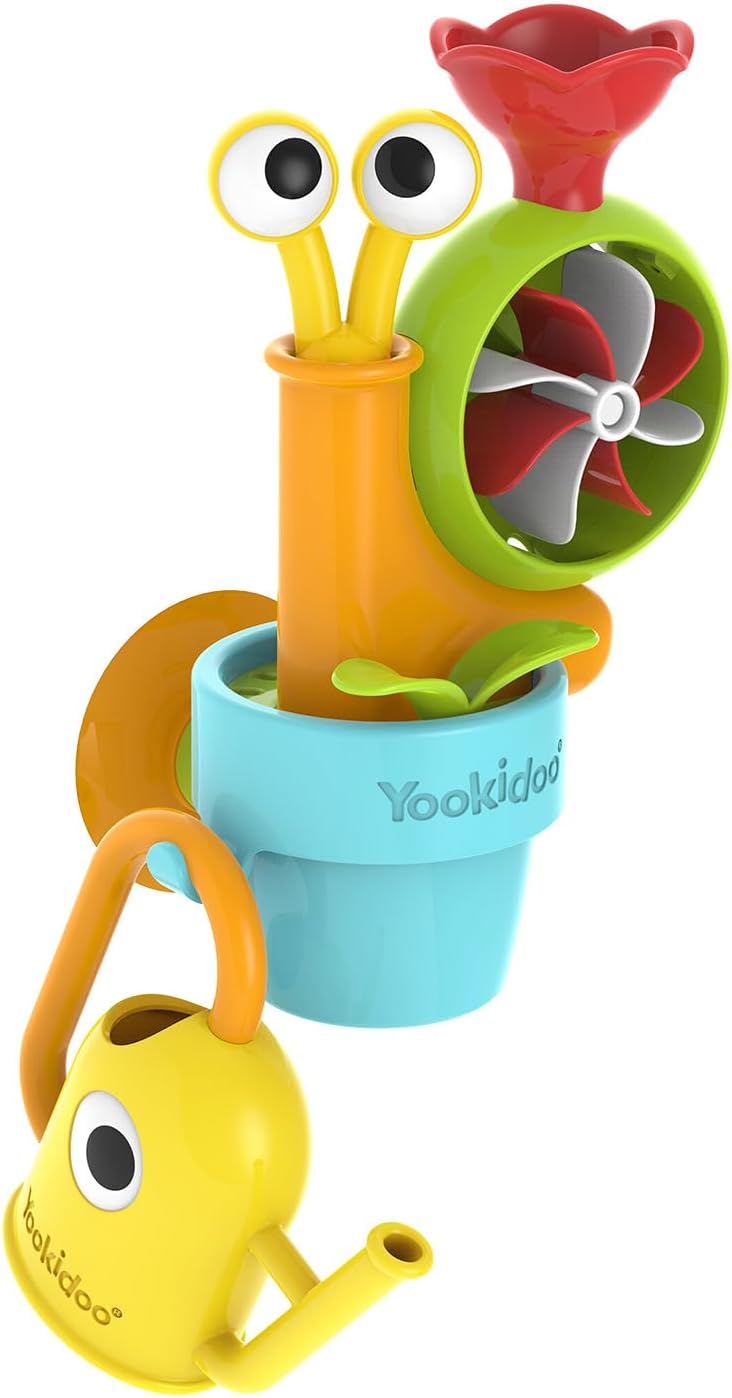 Yookidoo Watering Can Baby Bath Toy (Ages 1-3) Spinning Lady Bug & Tipping Bird Toy with 3 Moving Pieces (Mold Free) - Attaches to Tub Wall for Easy Toy Holder and Storage - for Toddler Bath Time