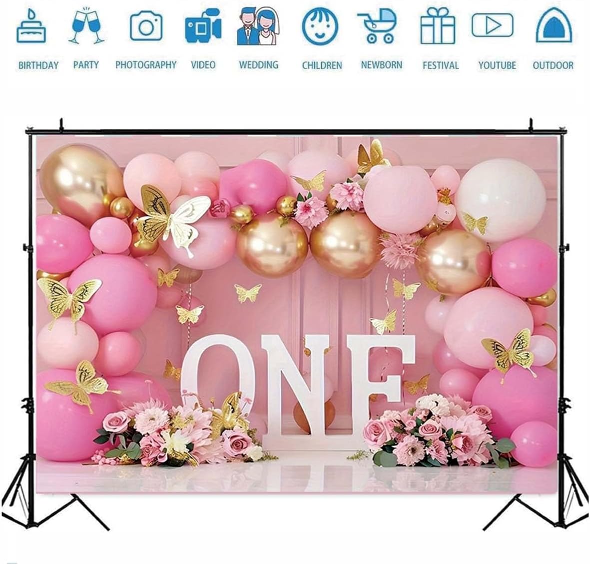 Pink Bear Hot Air Balloon Backdrop Girl Bear Balloons Baby Shower Background Girl 1st Birthday Party Banner Newborn Baby Shower Party Cake Table Decoration Photo Booth Props(Pink, 7x5ft)