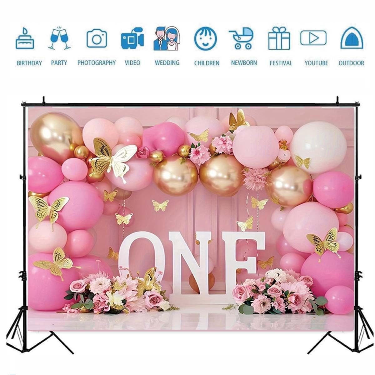 Pink Bear Hot Air Balloon Backdrop Girl Bear Balloons Baby Shower Background Girl 1st Birthday Party Banner Newborn Baby Shower Party Cake Table Decoration Photo Booth Props(Pink, 7x5ft)