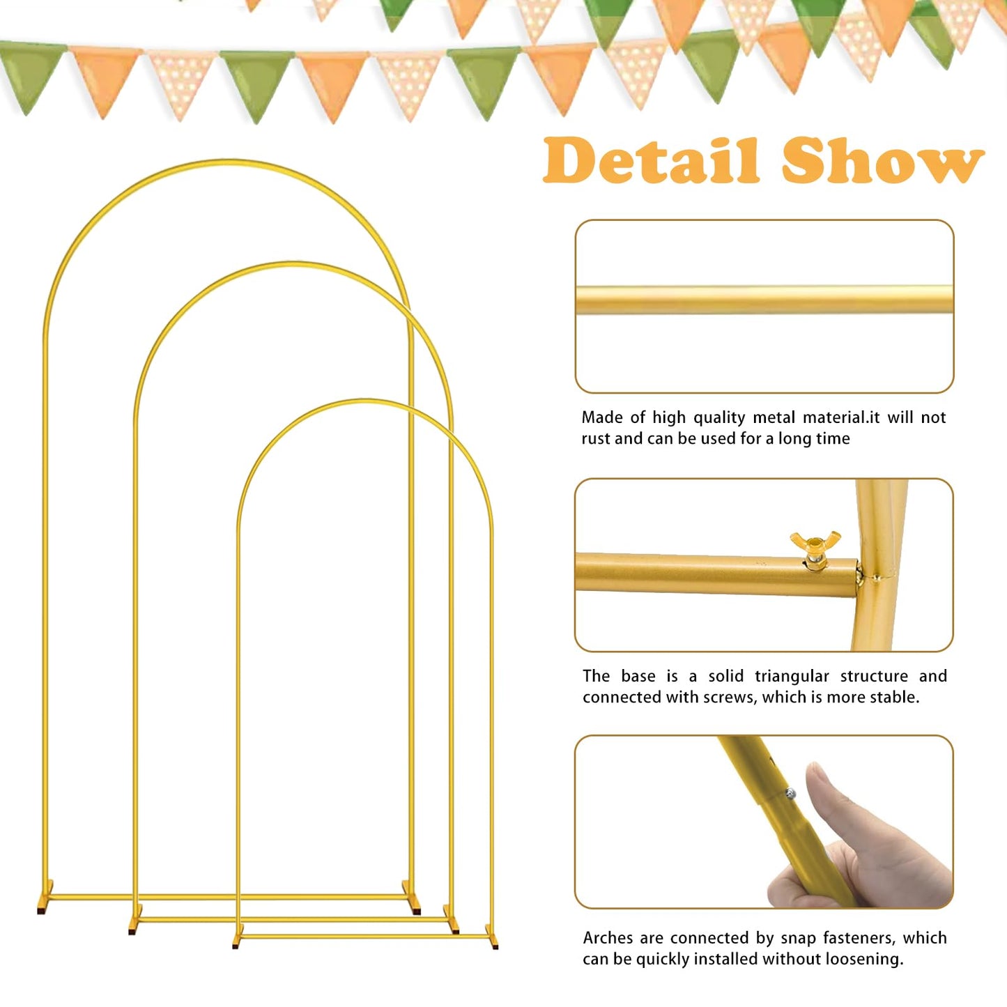 DDMY Wedding Backdrop Stand, 7.9 FT Thickened Metal Semicircular Square Base Arch, Portable Balloon Stand Kit for Ceremony, Birthday Party, Baby Shower, Christmas, New Year Decoration