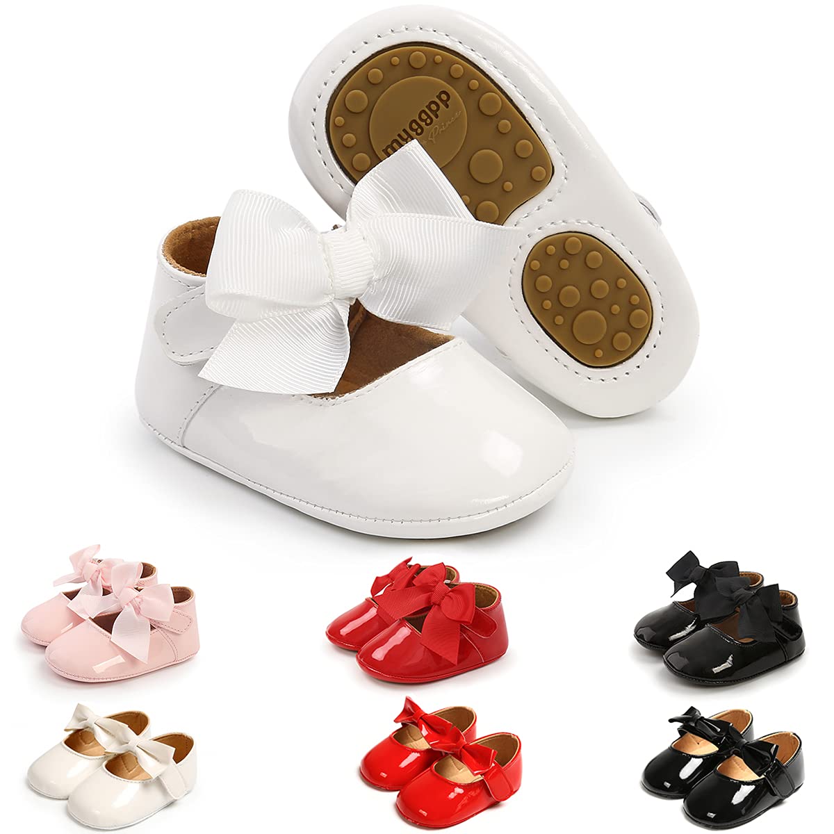 Baby Girls Mary Jane Flats with Bowknot Flowers Soft Newborn Infant First Walkers Crib Shoes Wedding Party Christmas Dress Shoes