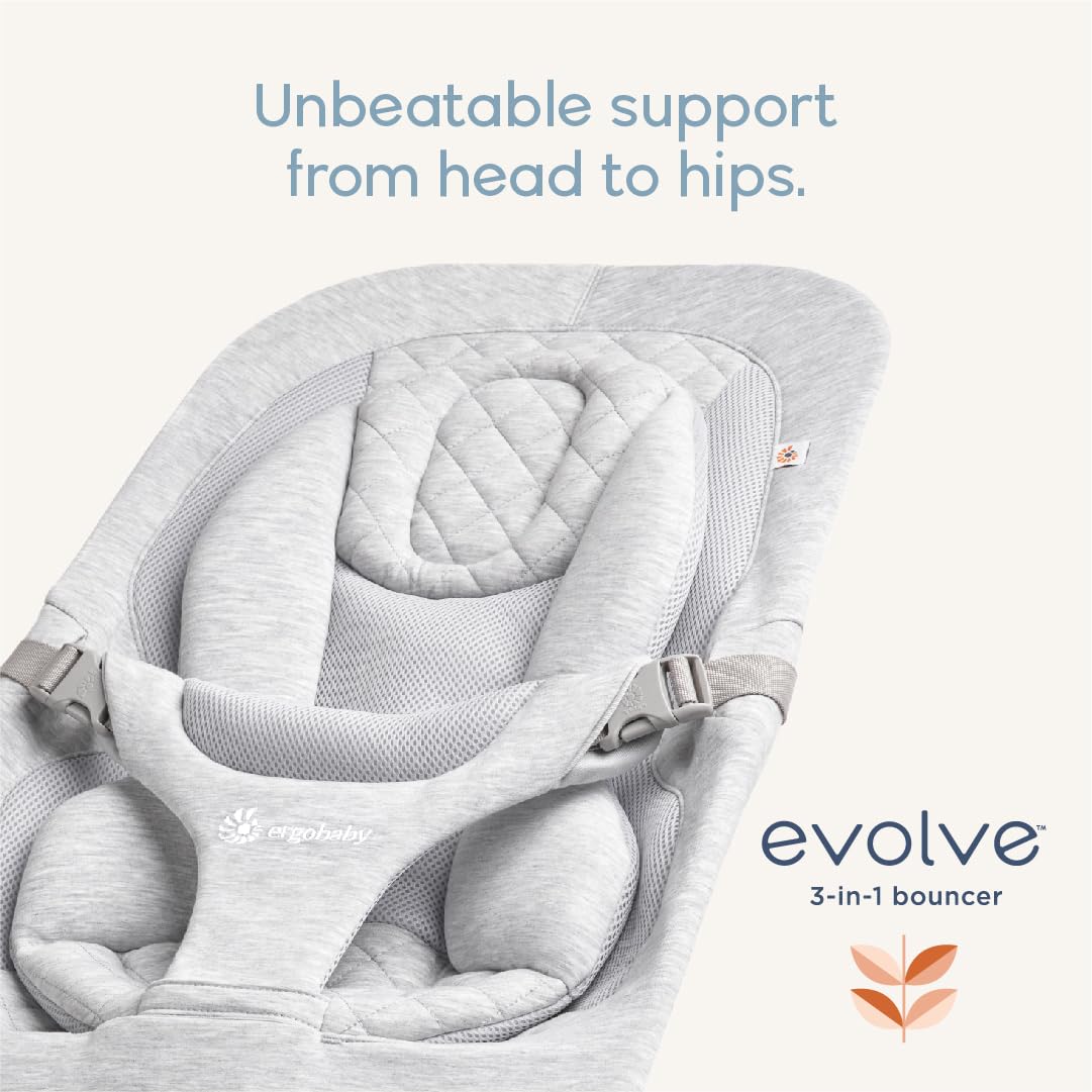 Ergobaby Evolve 3-in-1 Mesh Bouncer, Adjustable Multi Position Baby Bouncer Seat, Fits Newborn to Toddler, Grey Mesh