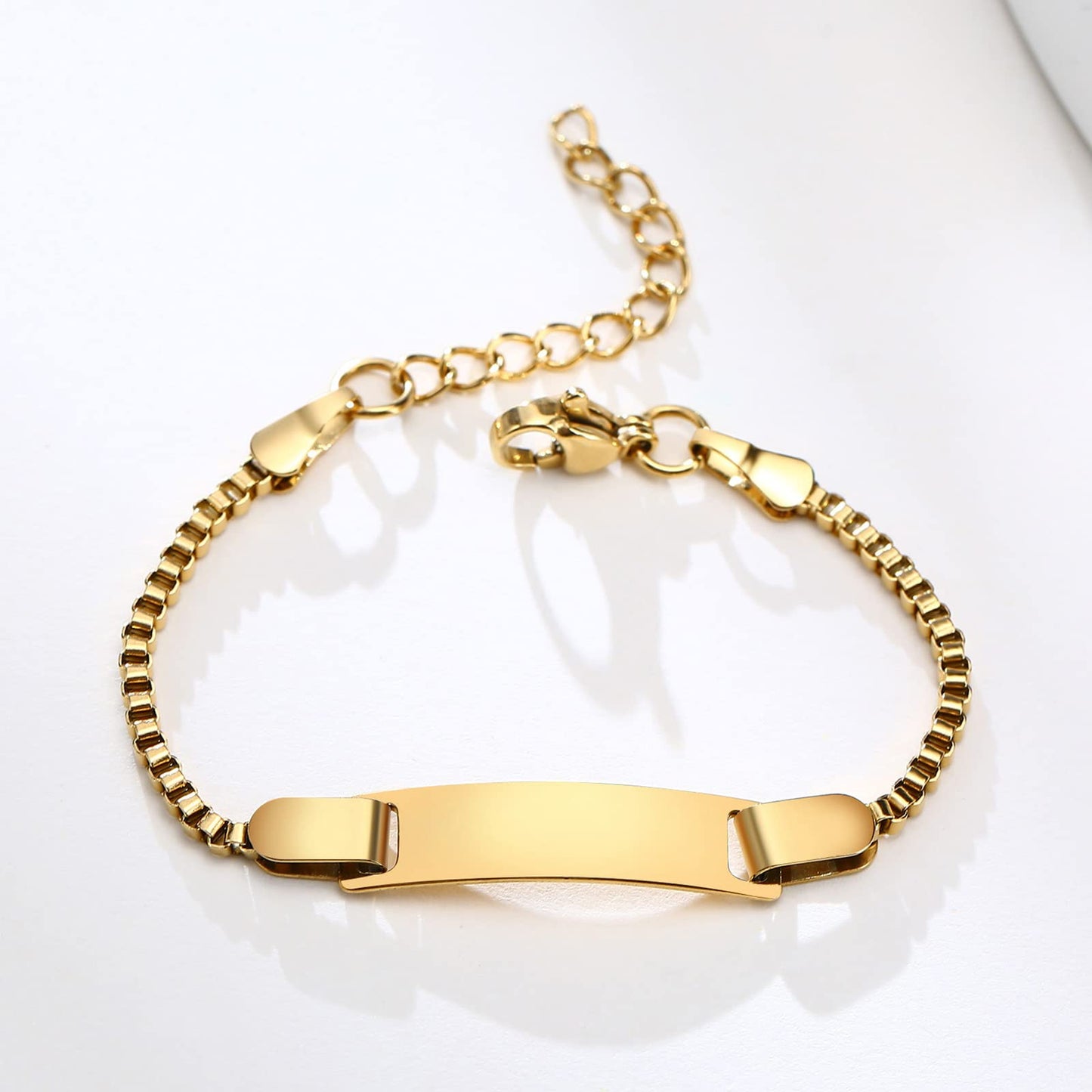 Personalized Baby Bar Bracelet : 18K Gold Plated Custom Name ID Plate Bracelet for Children Toddler from Mom, Engraved Kid Name for Daughter Son, New Born Birthday Gift,Adjustable,Nickel free
