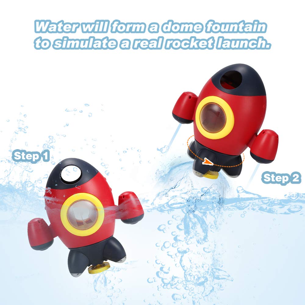 Baby Bath Toys, Space Rocket Shape Bathtub Toys for Toddlers, Spray Water Toys w/ Rotating Fountain, Bathroom Shower Toys for Infants Aged 18 Months 2 3 4 5 Years Old Kids Girls Boys